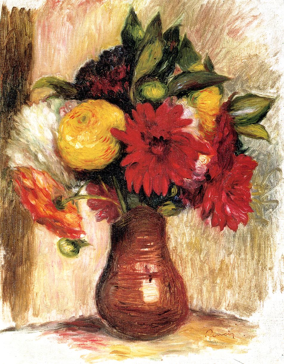 Bouquet of Flowers in an Earthenware Pitcher - Pierre-Auguste Renoir painting on canvas